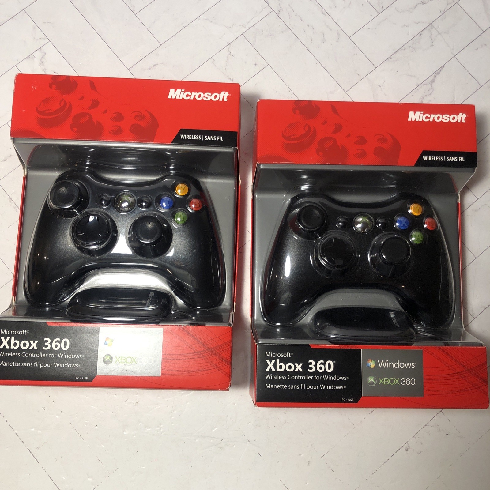 2x Xbox 360 Microsoft ‎Wireless Controllers for Windows Black Genuine OEM SEALED