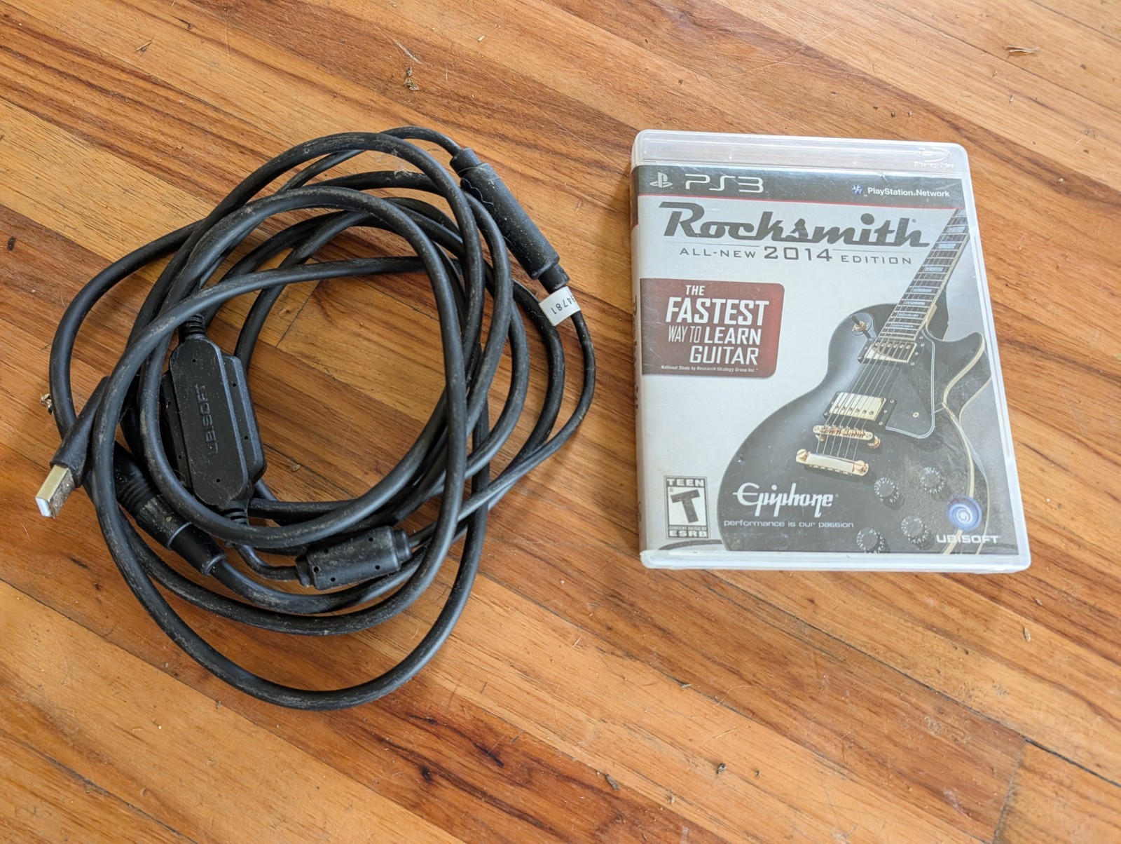 Ubisoft 2014 PS3 Rocksmith With USB Cable Cord Guitar Game Adapter