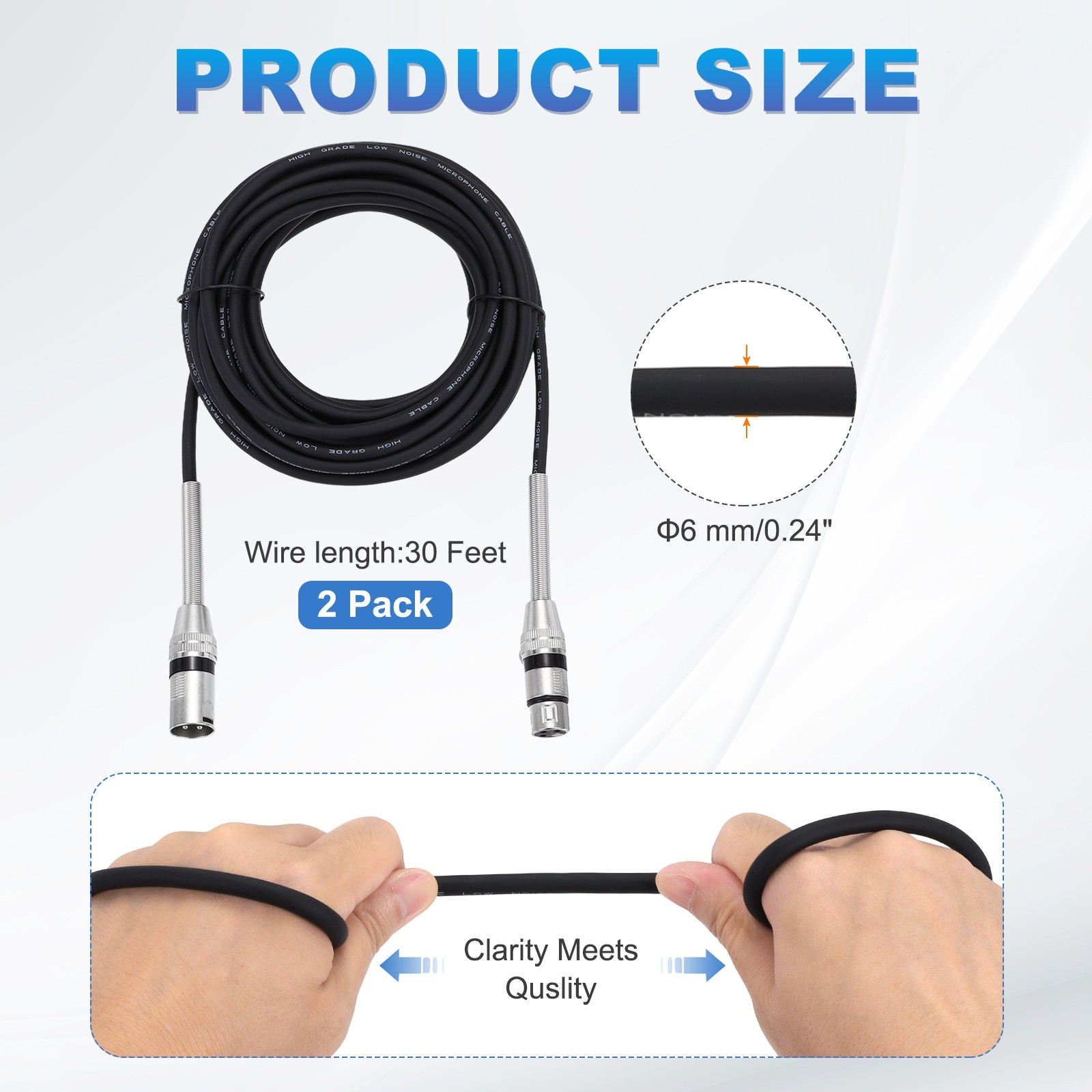 2Pcs XLR to XLR Cable,3-Pin XLR Male to Female Microphone Cable,30 Feet