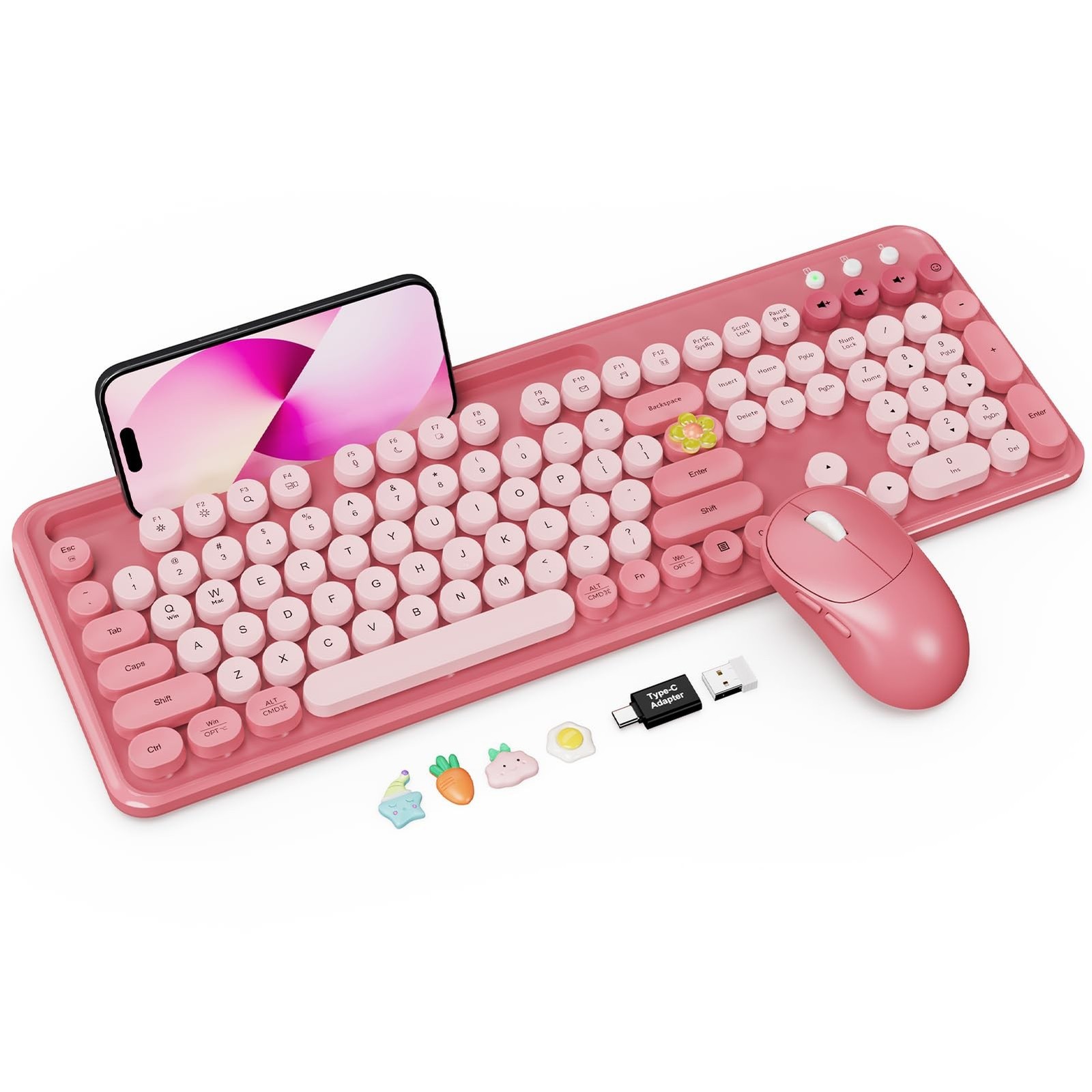 Wireless Keyboard and Mouse Combo, Cute Full-Size Typewriter-Style Keyboard, …