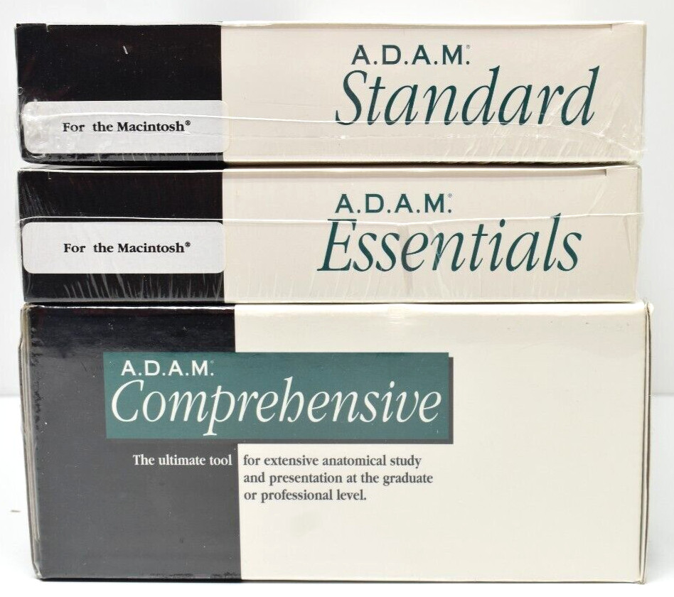 Lot 3 A.D.A.M. Medical Anatomy Software Pro Scholar Series Mac 1994 Cd-ROM New