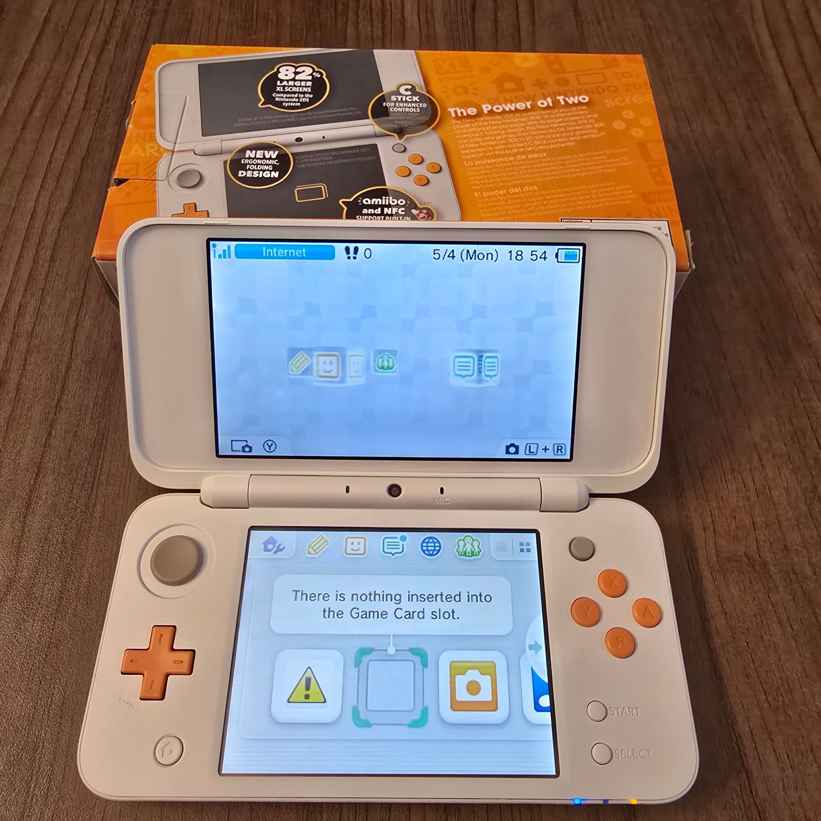 Nintendo 2DS XL Console – White/Orange with Original Box, Case and R4 card