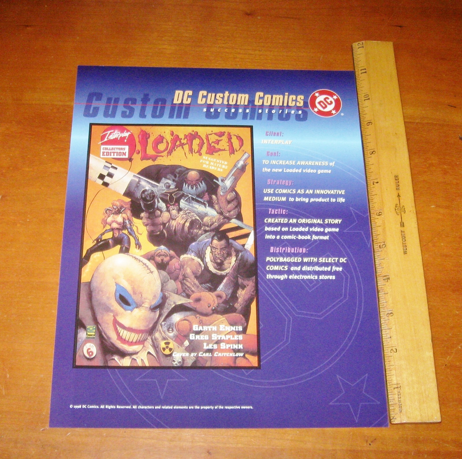 1998 Loaded Interplay Video Gamer Critchlow DC Custom Comic Marketing Sheet