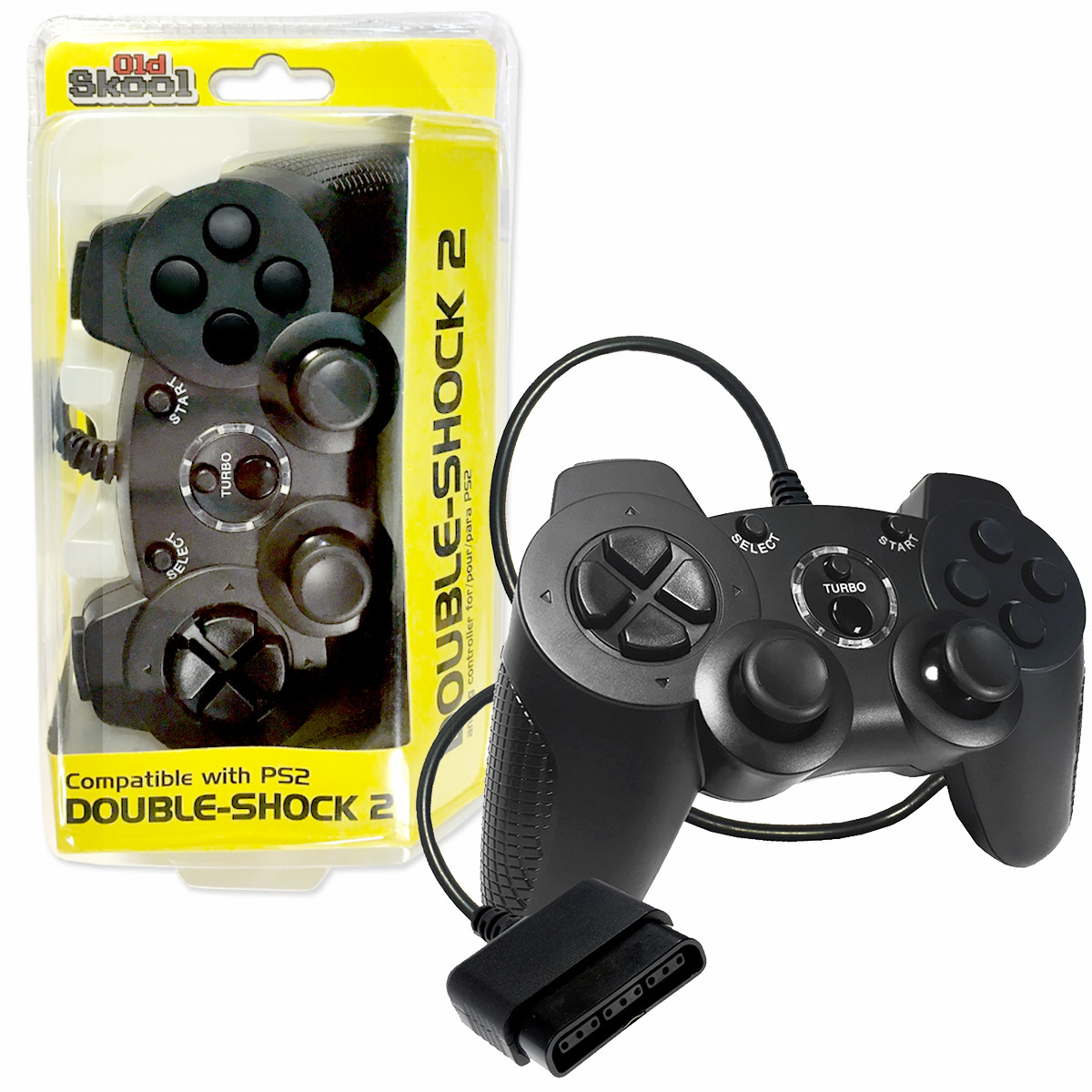 Old Skool Double-Shock 2 Wired Controller For PlayStation 2 PS2 – Black