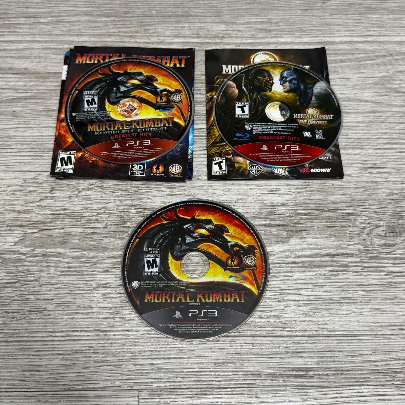 Mortal Kombat Komplete Edition DC Universe PS3 Disc Only Manual 3 Game Bundle