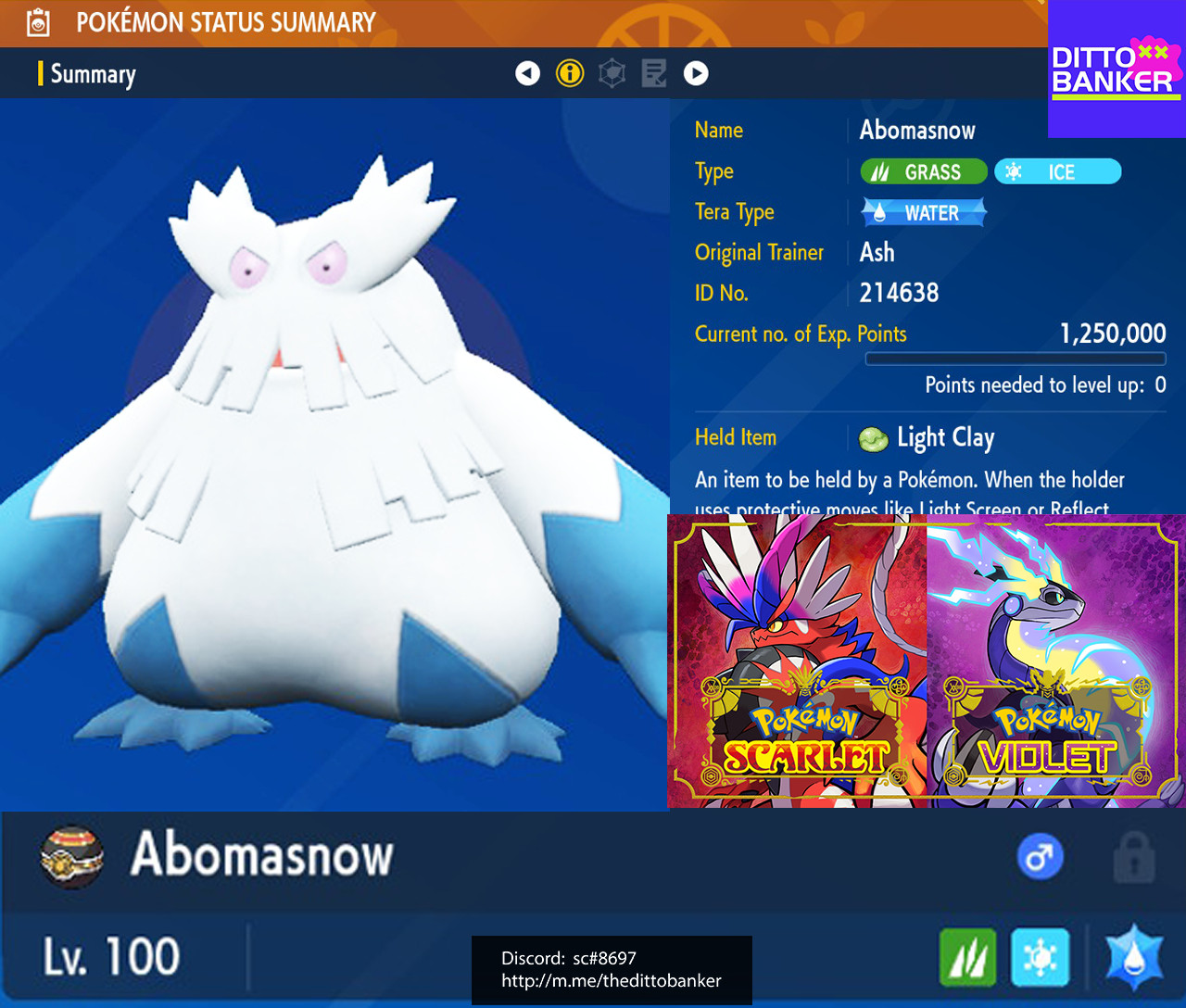 Pokemon Scarlet/Violet ✨SHINY ABOMASNOW Lv.100 Modest 6IV w/ Light Clay Tradę