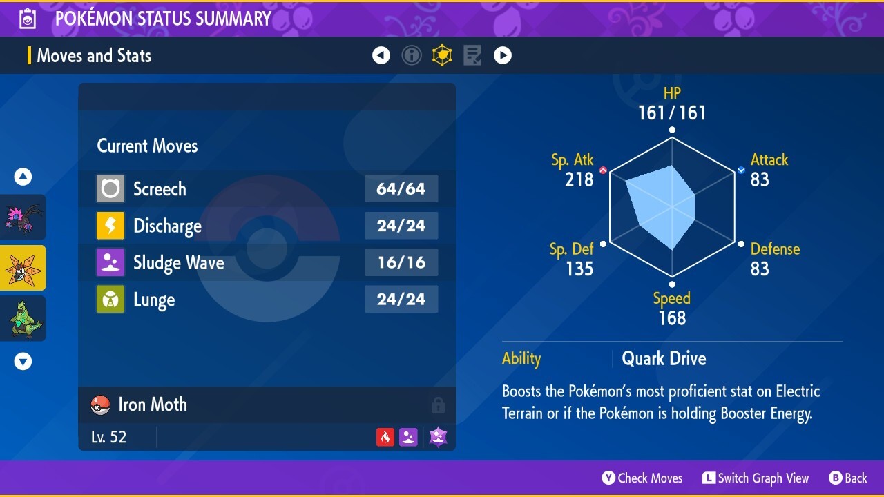 Non-Shiny Iron Moth 6IV Lv.52 Modest Volcarona Paradox Pokemon Scarlet Violet SV