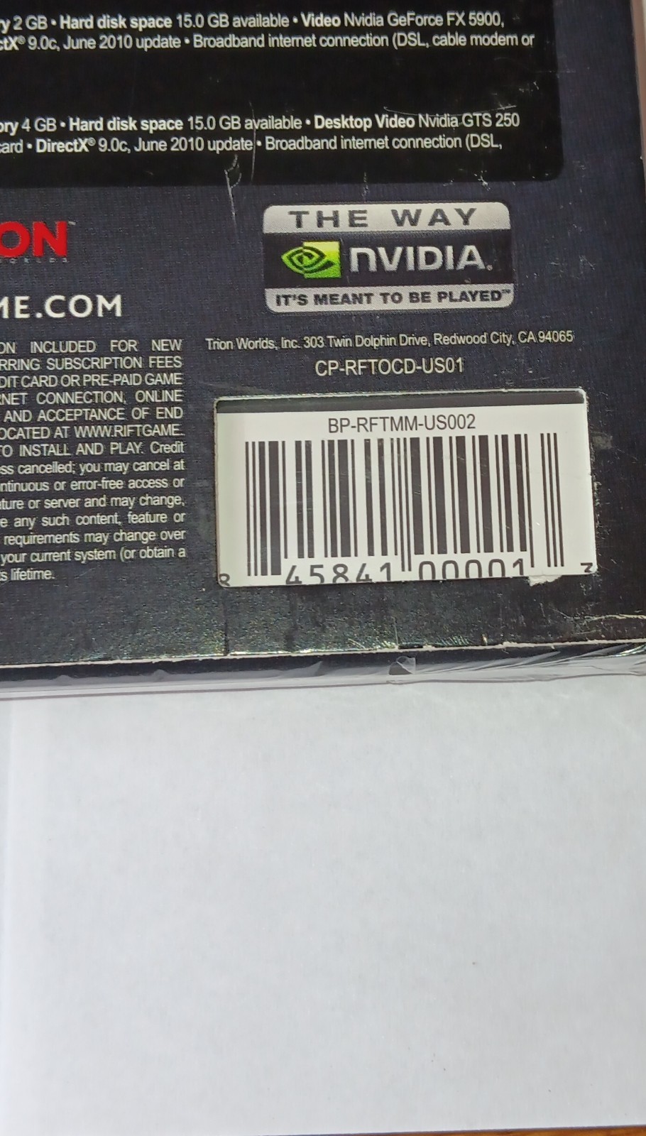 Trion Worlds Rift PC DVD-ROM MMORPG 2011 Manual Included, brand new SEALED game