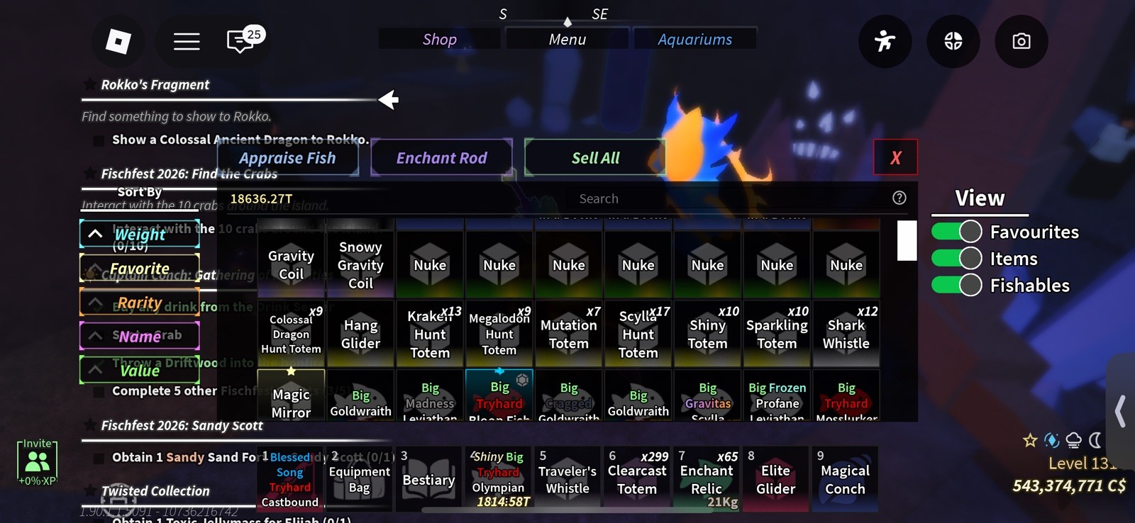 Fisch🐟339🌊Level 1312💰⚡️543,374,771 C$⚡x Astd – 3 – 7 Stars