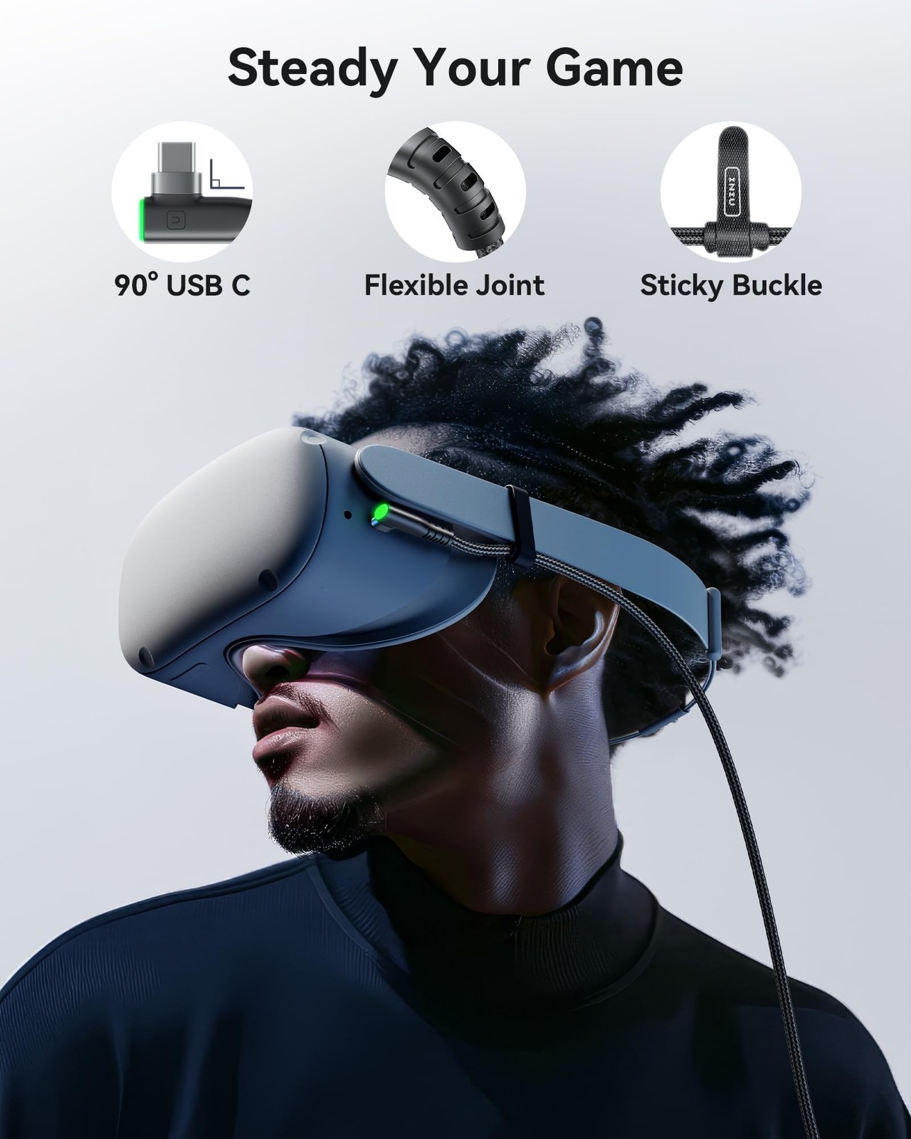 INIU VR Link Cable with Separate Charging Port, 16FT High 16 feet, Black
