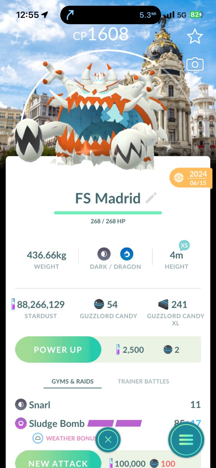 Pokémon Go Trade Shiny Guzzlord Madrid Spain Location Card – 1 mill dust trade