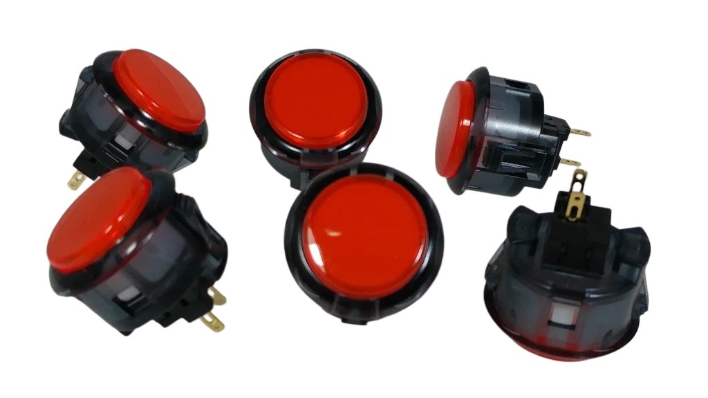 Japan Sanwa Clear Mix Black Red Buttons X 6 pcs OBSC-30 Video Game Arcade Parts