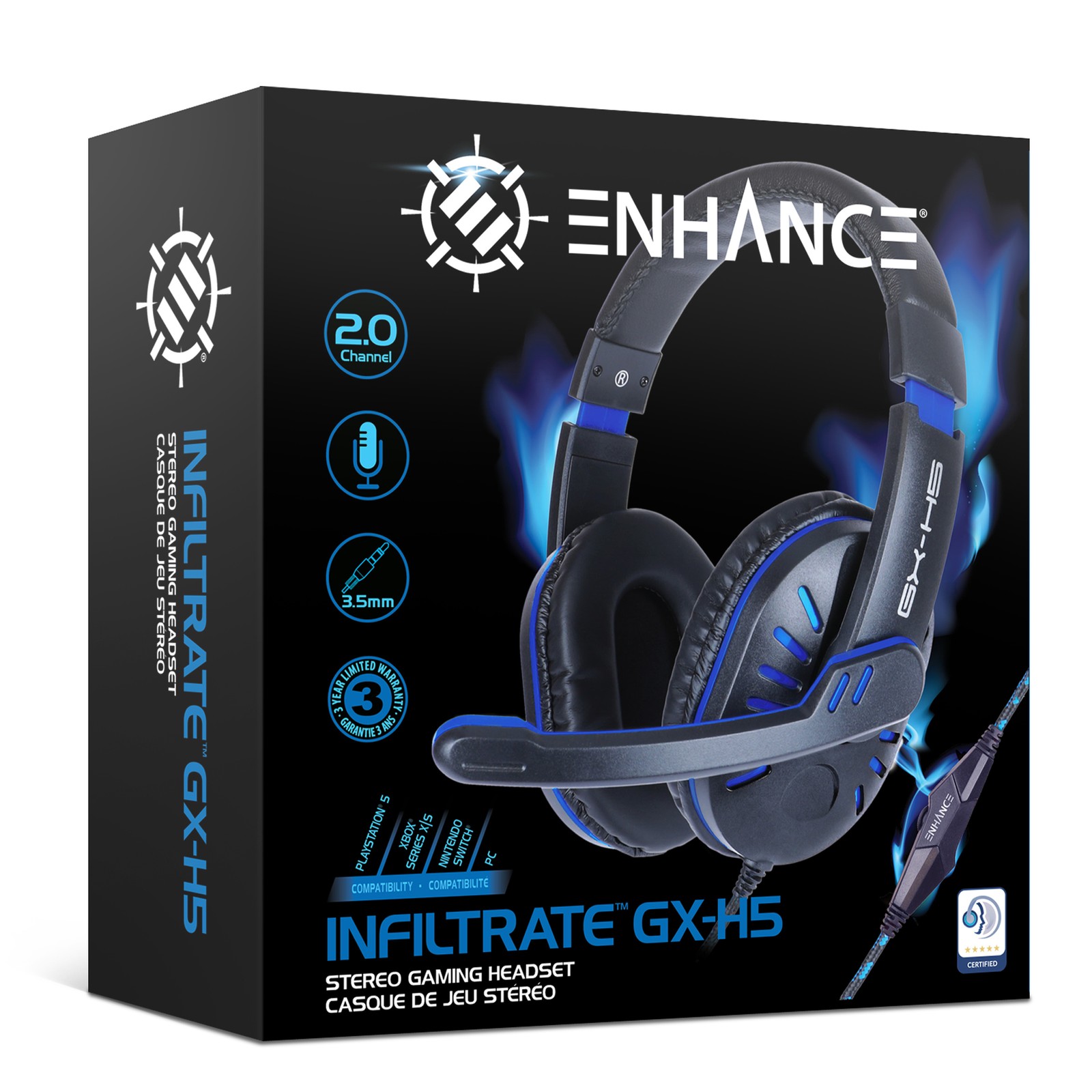 Gaming Headset with Rotating Microphone – Soft Adjustable Headband – Blue