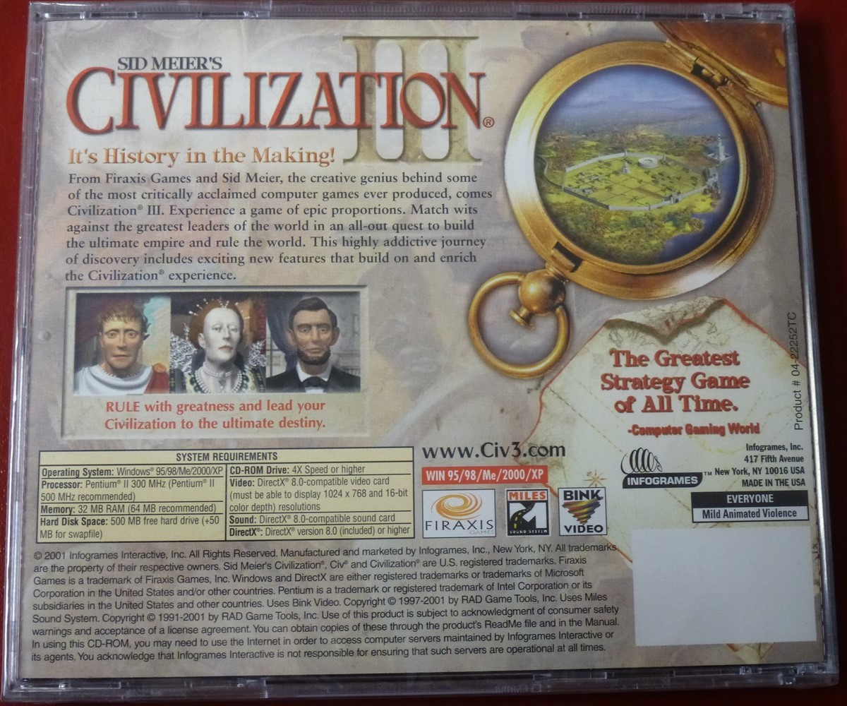Video Game PC Sid Meier’s Civilization III 3 NEW SEALED Jewel no front insert
