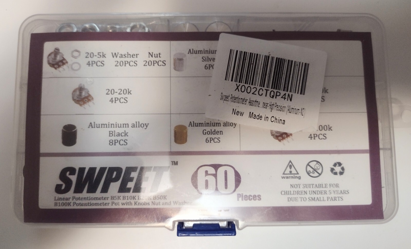 20 piece pack of knurled shaft linear potentiometers – B5k – B100k – new (inv 2)
