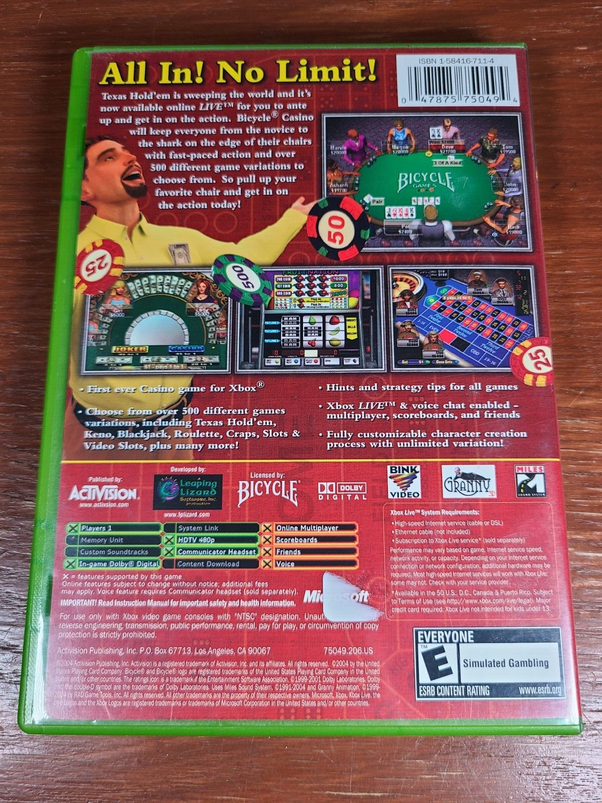 Bicycle Casino 2005 [Includes Texas Hold Em](Original Xbox)Complete w Manual CIB