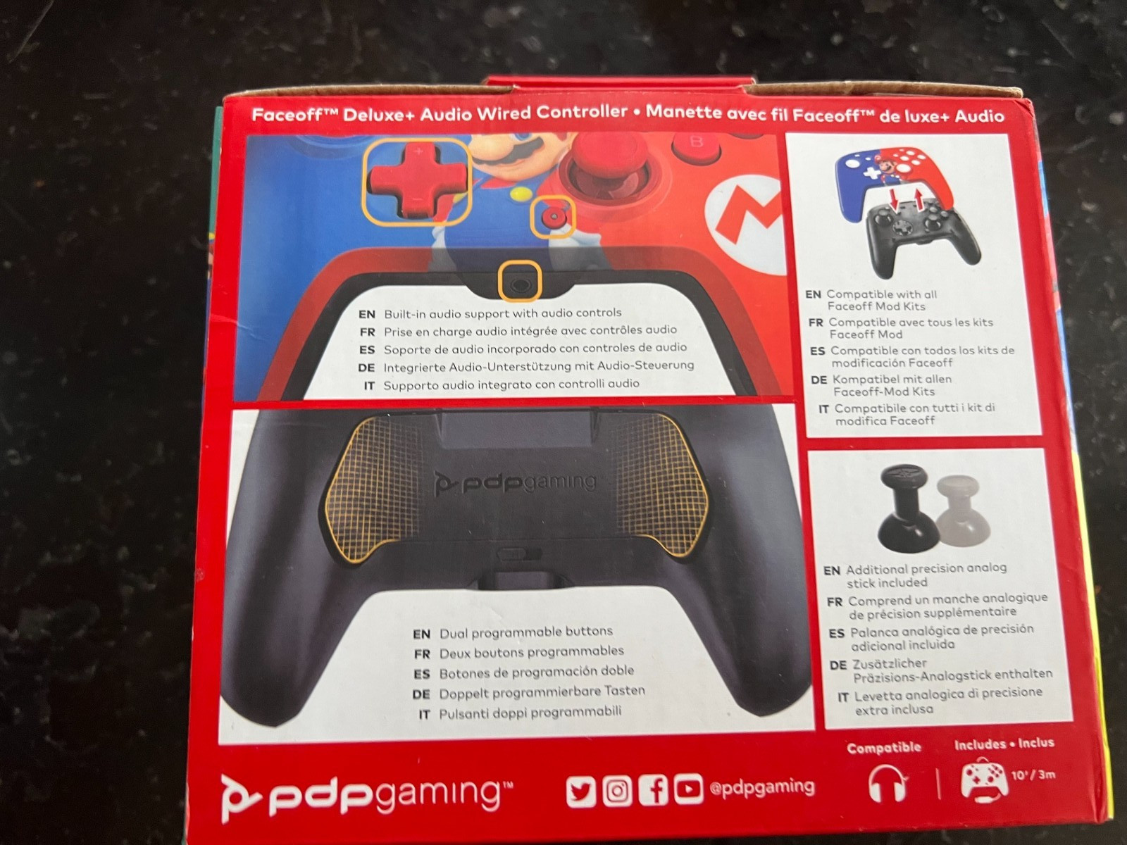 PDP Gaming Faceoff Deluxe+ Wired Switch Pro Controller – Red/Blue Mario Design