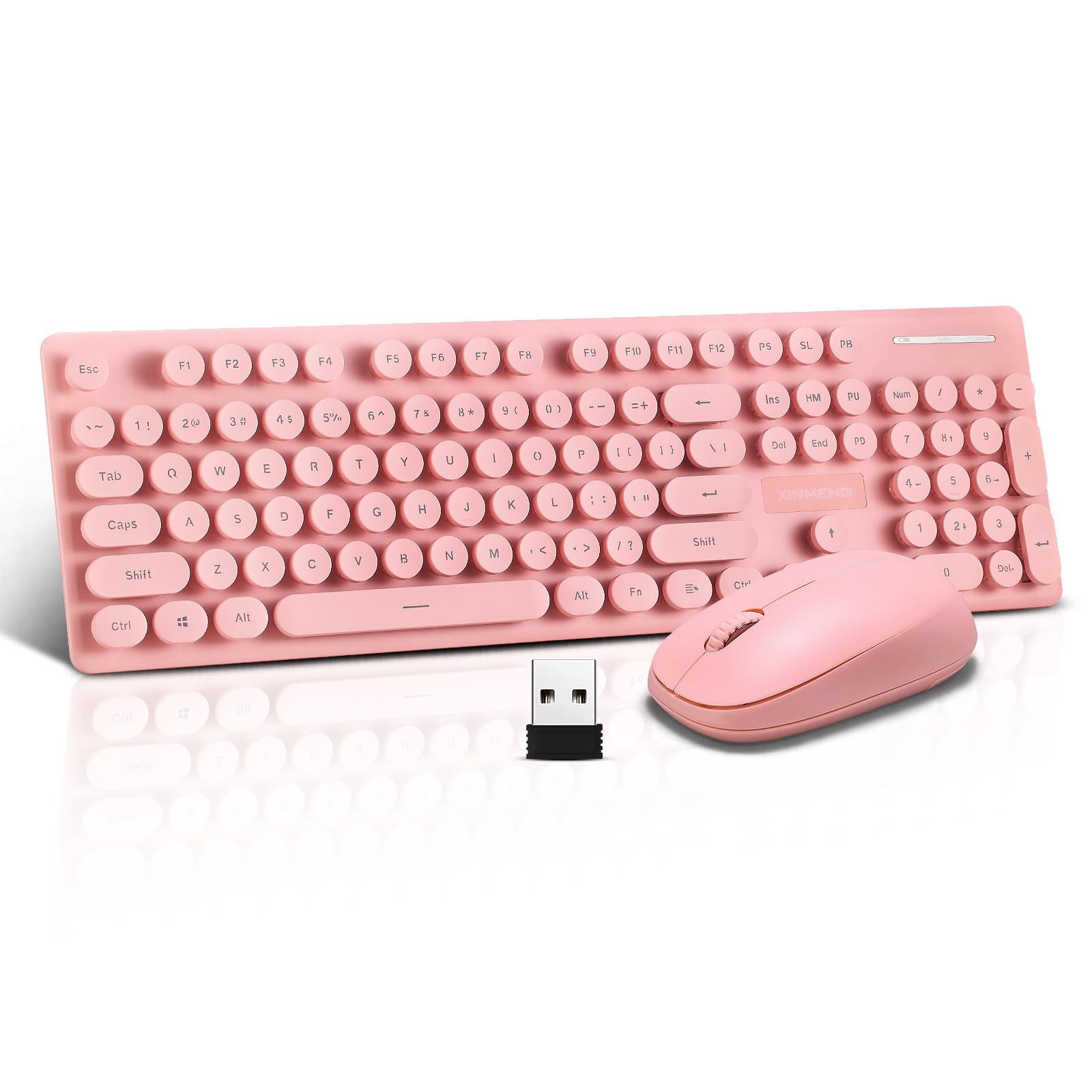 Wireless Keyboard and Mouse Combo, Full Size Compact Quiet pink