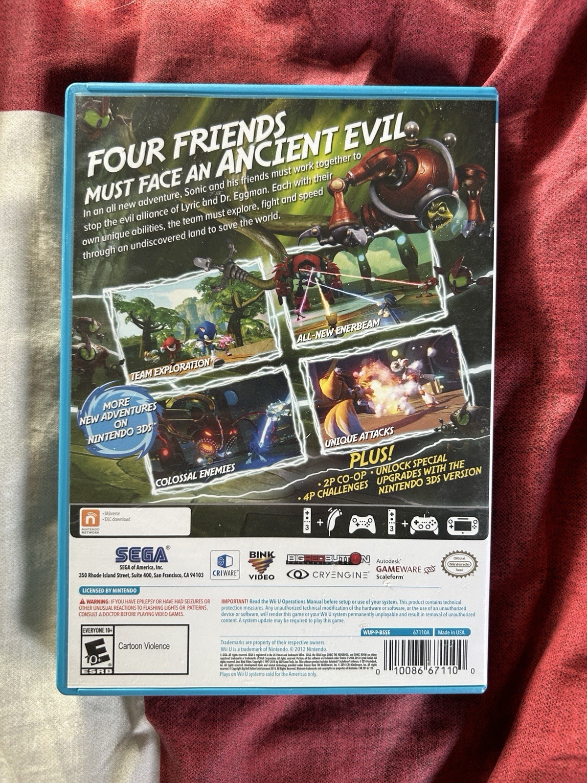 SEGA Sonic Boom: Rise of Lyric Wii U w/ Case Manual Multiplayer E10+ 2014
