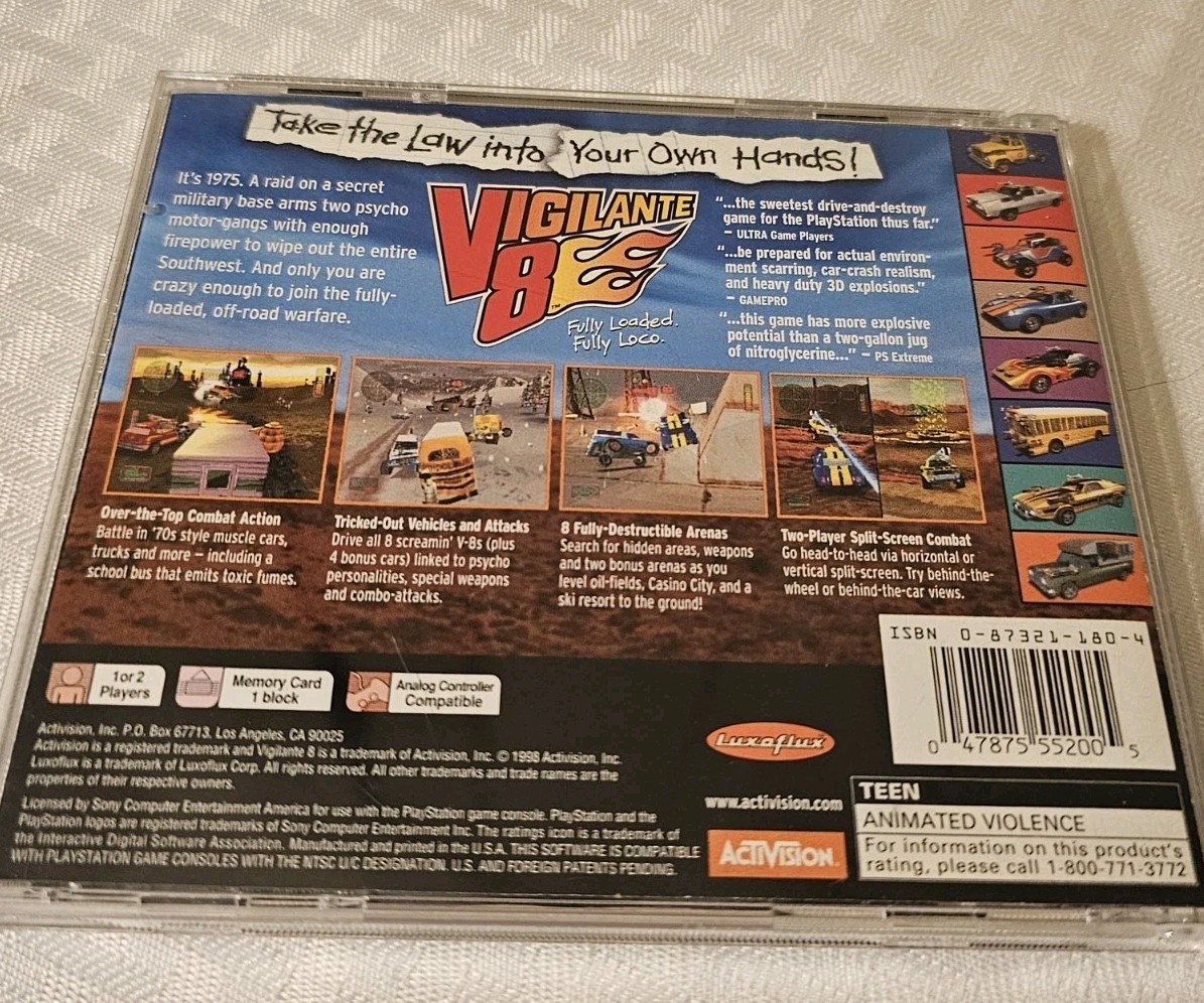 Vigilante 8 PS1 (Sony PlayStation 1) CIB Complete W/ Reg Card Tested Working