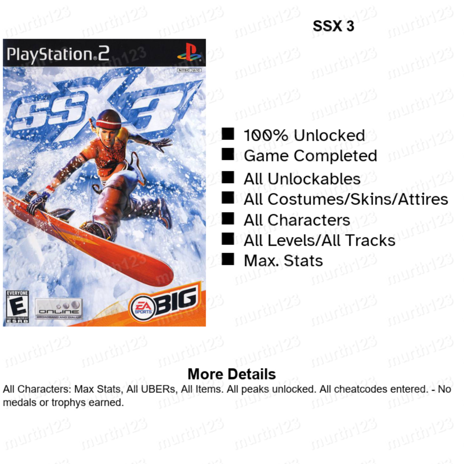 SSX Tricky 3 On Tour 1 2 3 4 PS2 Memory Card Unlocked Save Beaten Complete 100%