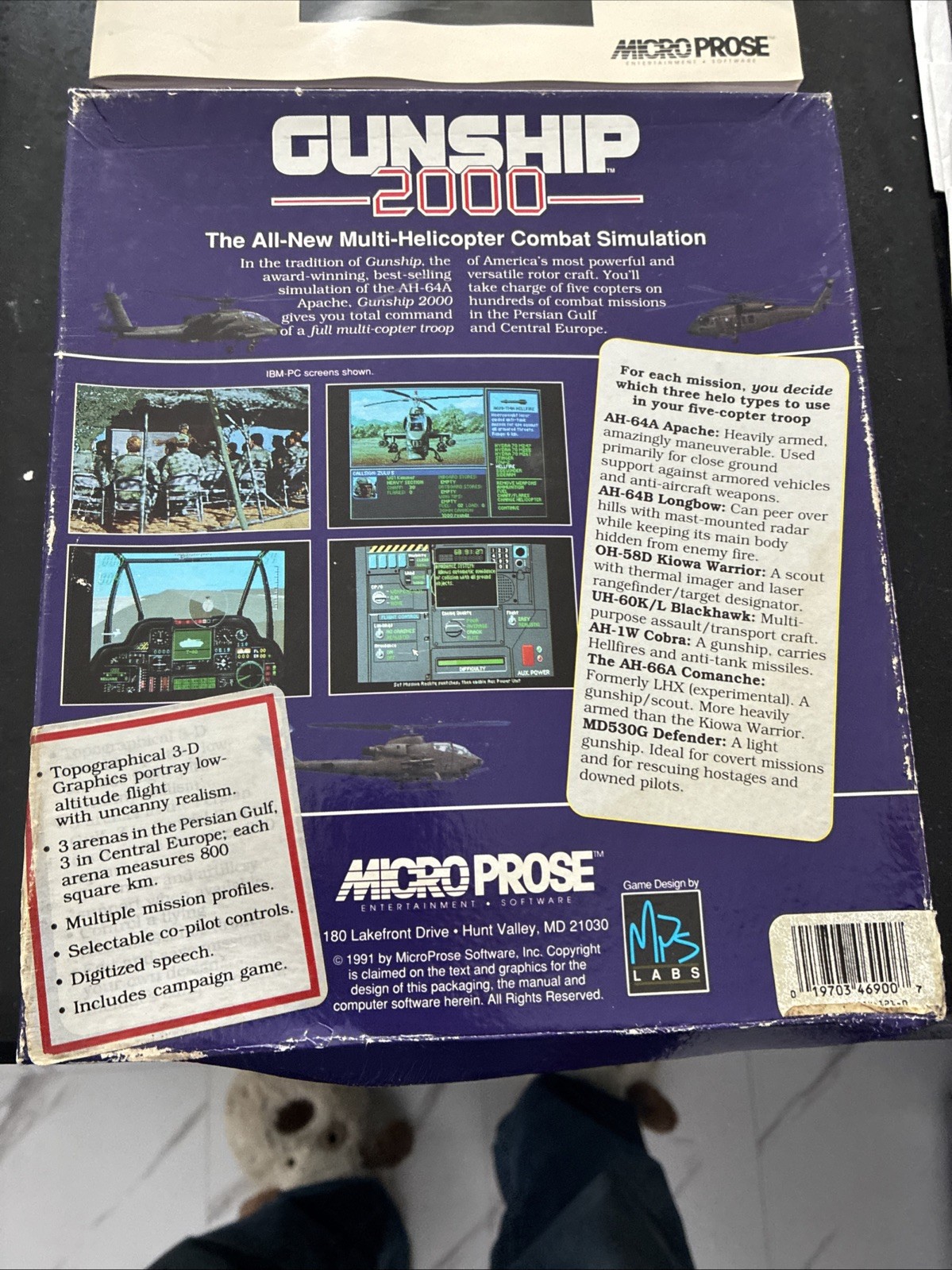 Gunship 2000 Micro Prose PC Five 5.25″ Disks & Printed Manuals In Original Box