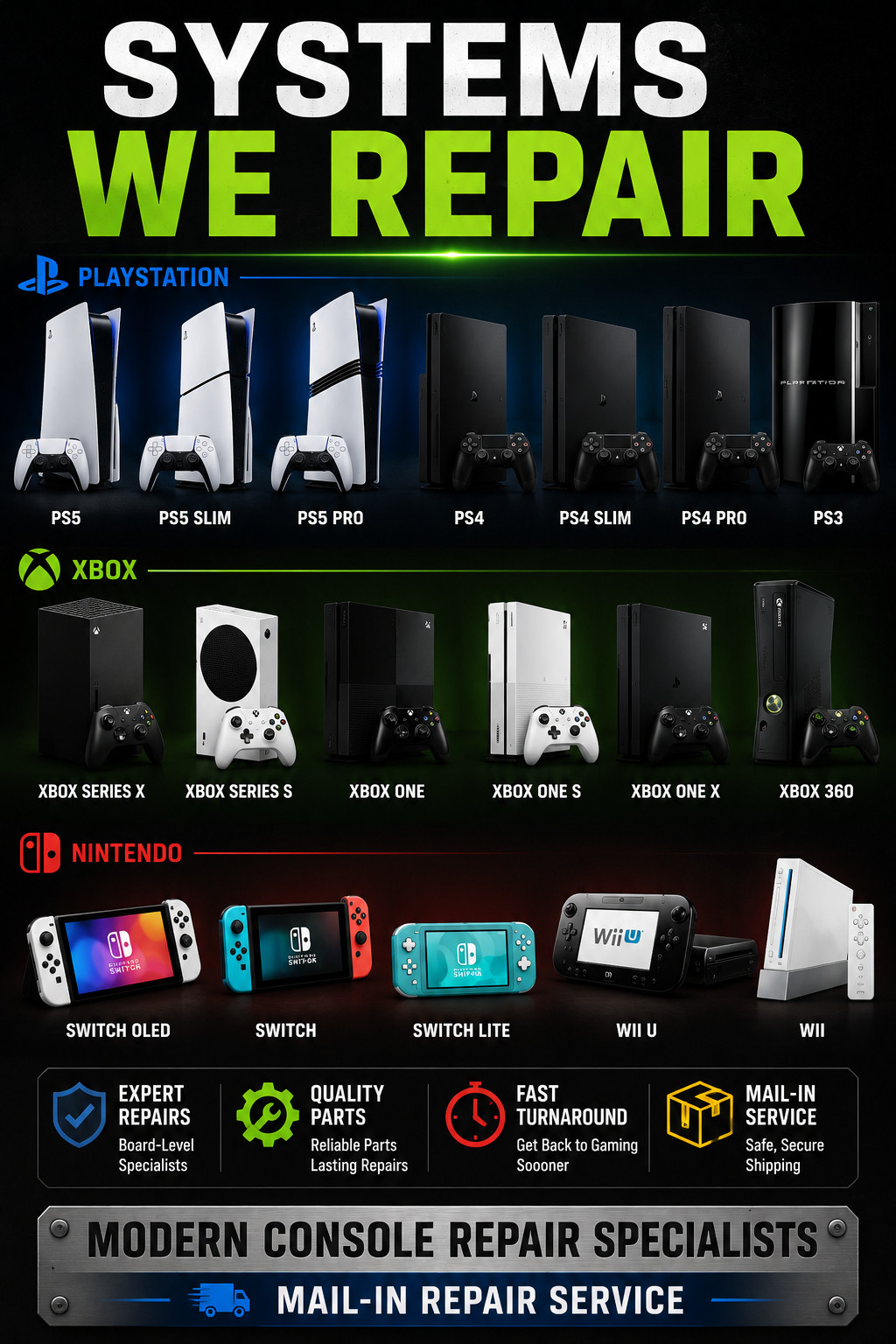 Modern Game Console Mail-In Repair Service / Xbox • PlayStation • Nintendo
