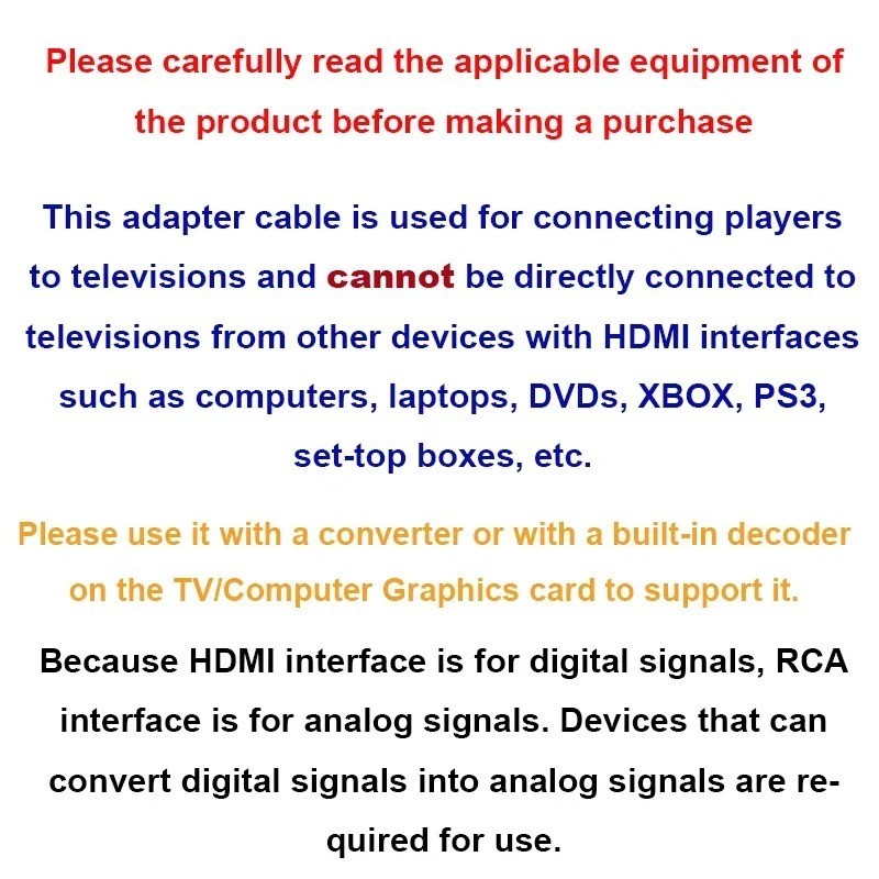 1080P HDMI Male To 3 RCA Video Audio AV Component Converter Adapter Cable HDTV