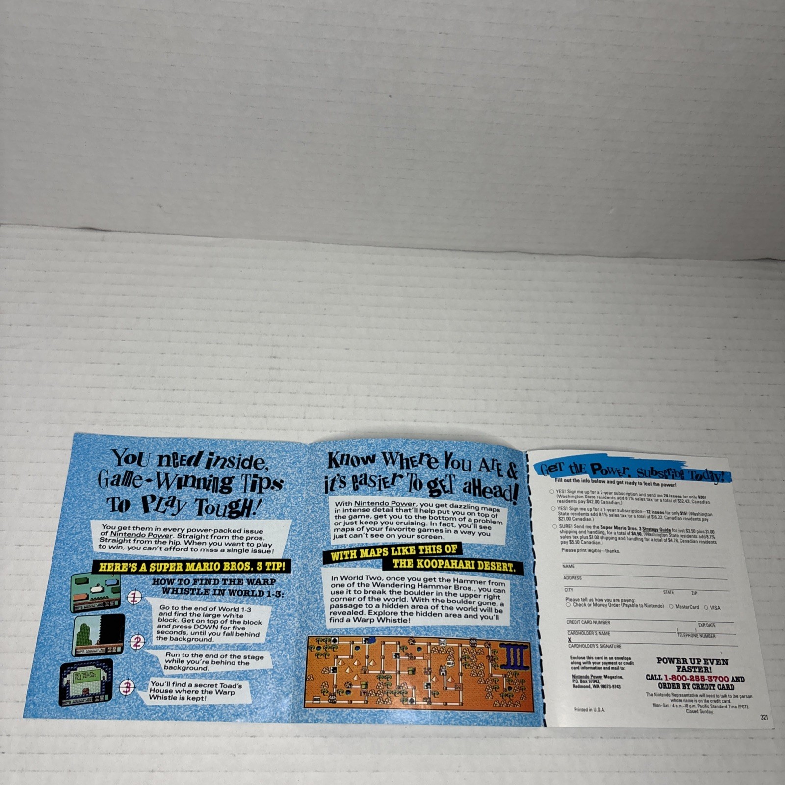 NES “Super Mario Bros. 3” Nintendo Power Fold-out INSERT {Unused}~ 1990~NICE!