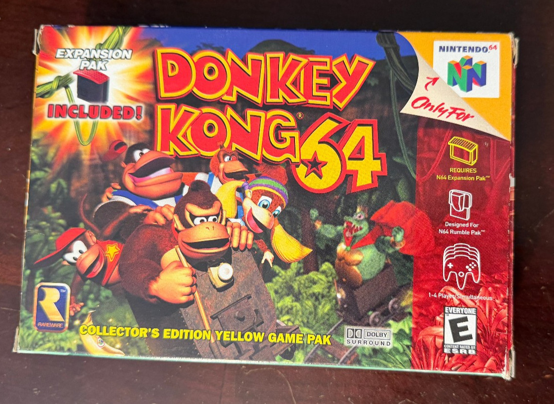 Donkey Kong 64 (Nintendo 64 1999) Yellow Cartridge CIB + Expansion Pak TESTED
