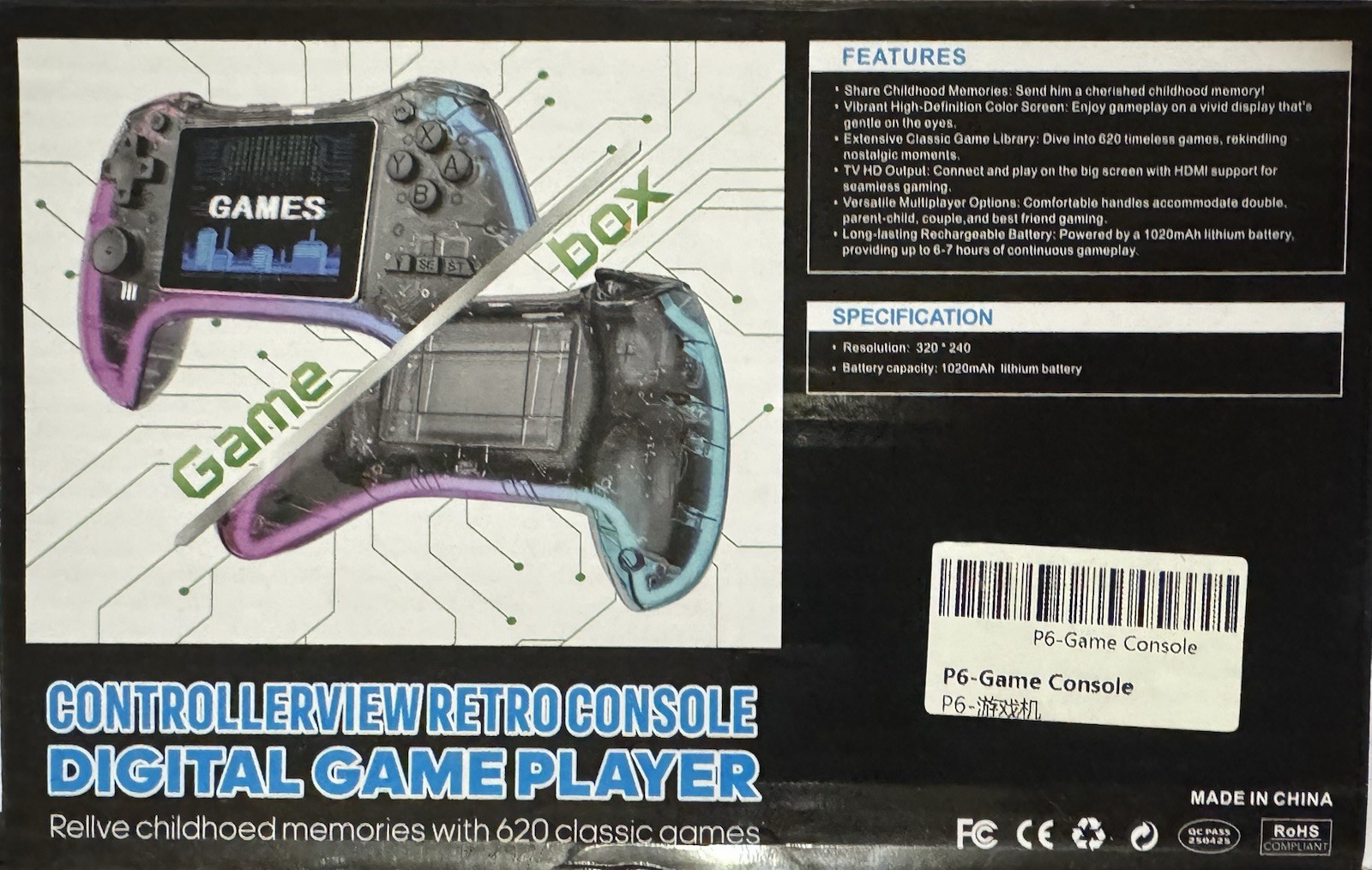 P6 – Controller – View Retro Console – 620 Classic Games