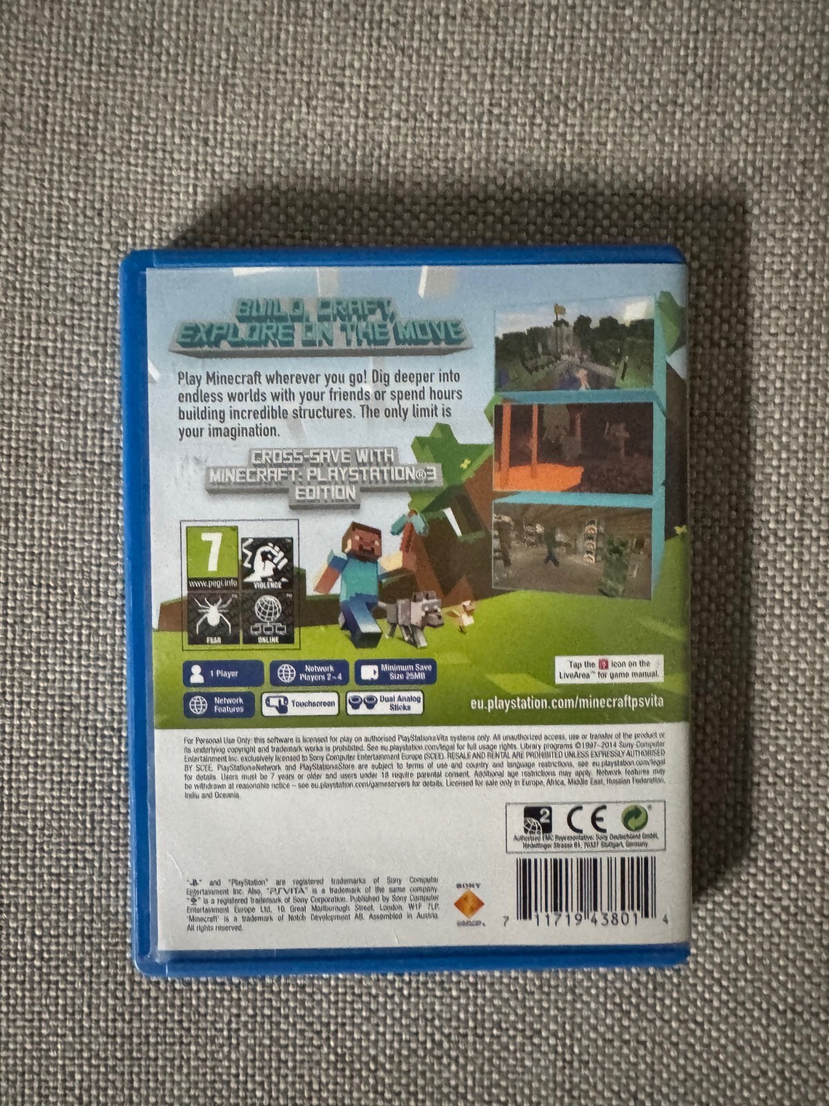PS VITA MINECRAFT Physical Cart Version Rare REGION FREE (Works On NTSC)