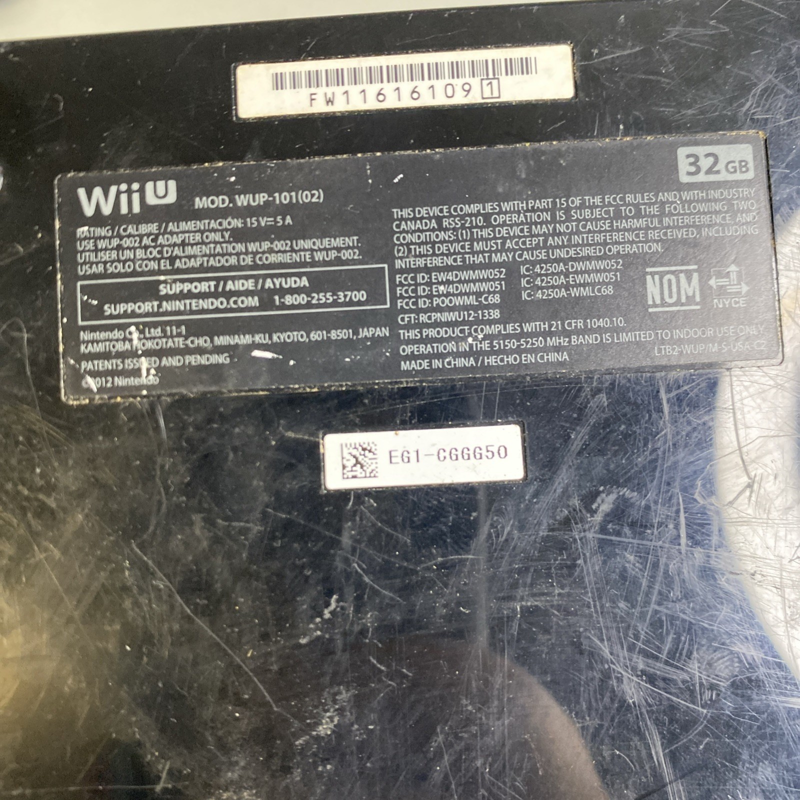 NINTENDO WIIU WII U WUP-10102 32GB CONSOLE Controller TESTED No Screen