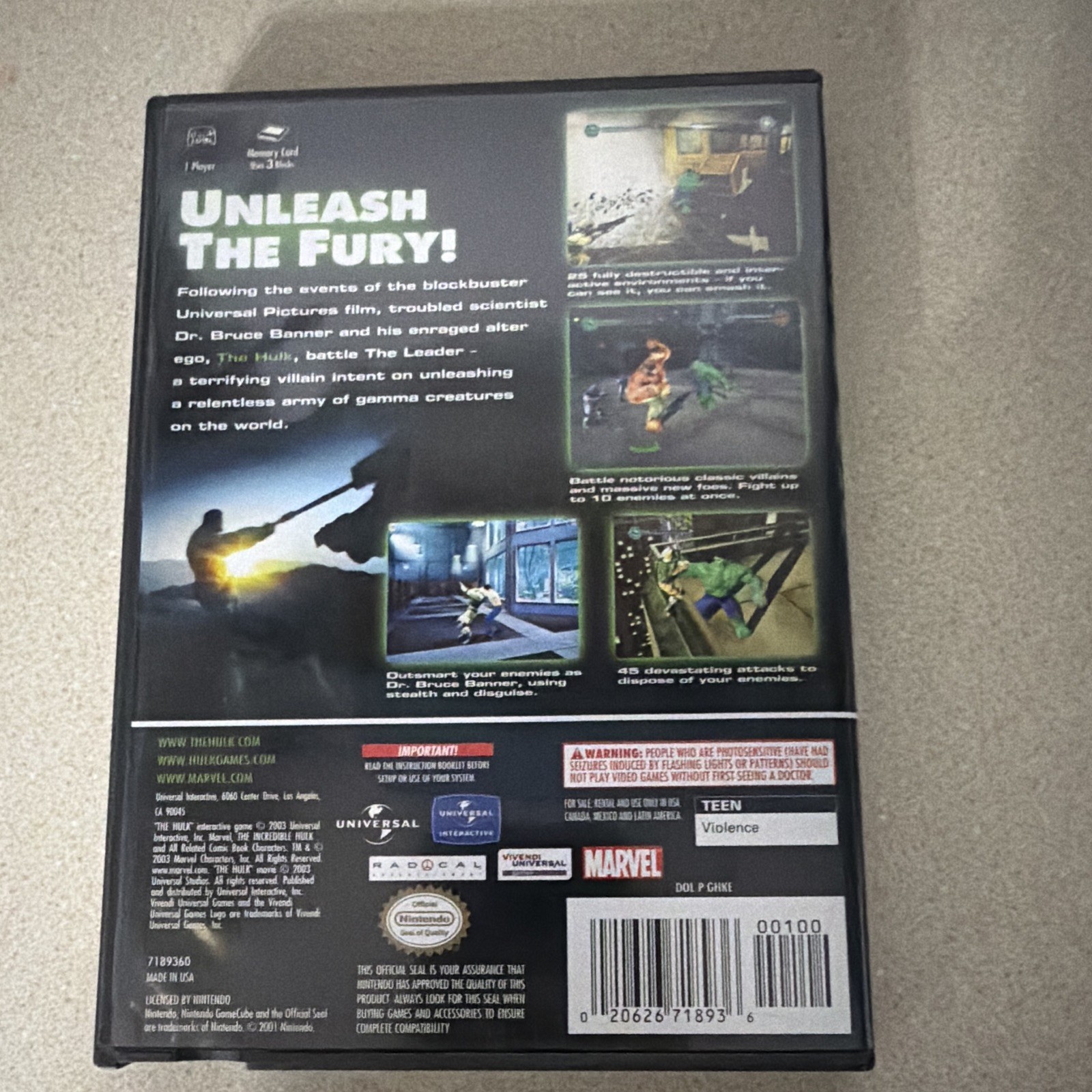 Universal Interactive Hulk (GameCube) 2003 T NTSC-U/C Manual Included