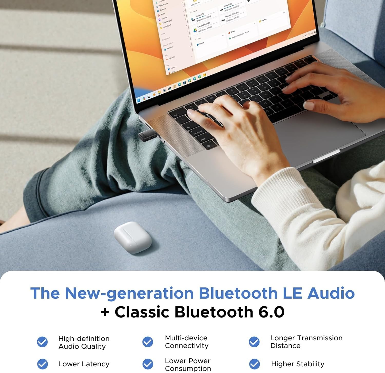 USB-C Bluetooth 6.0 Adapter Compatible with PS5 PC Dual Pairing LE Audio