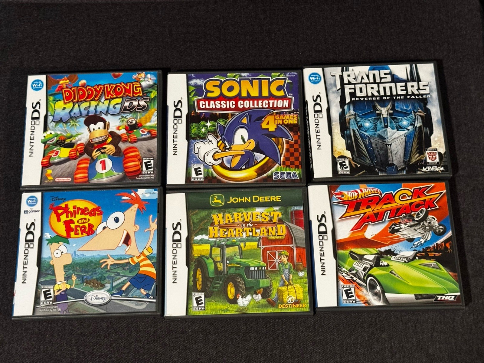 Nintendo DSi Black Console Bundle 6 Diddy Kong, Phineas & Ferb EUC No Charger