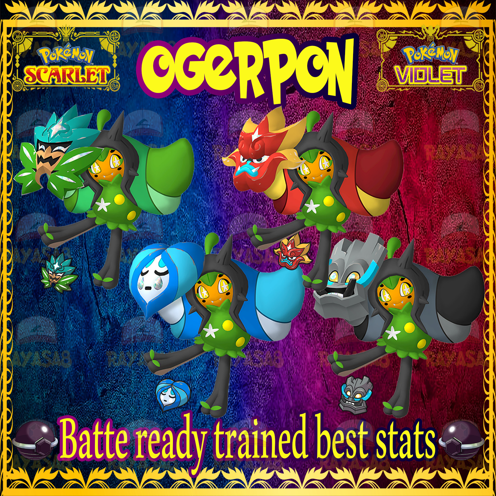Pokemon Scarlet & Violet Legendary ⚡Ogerpon⚡ Batte Ready Trained Best Stats