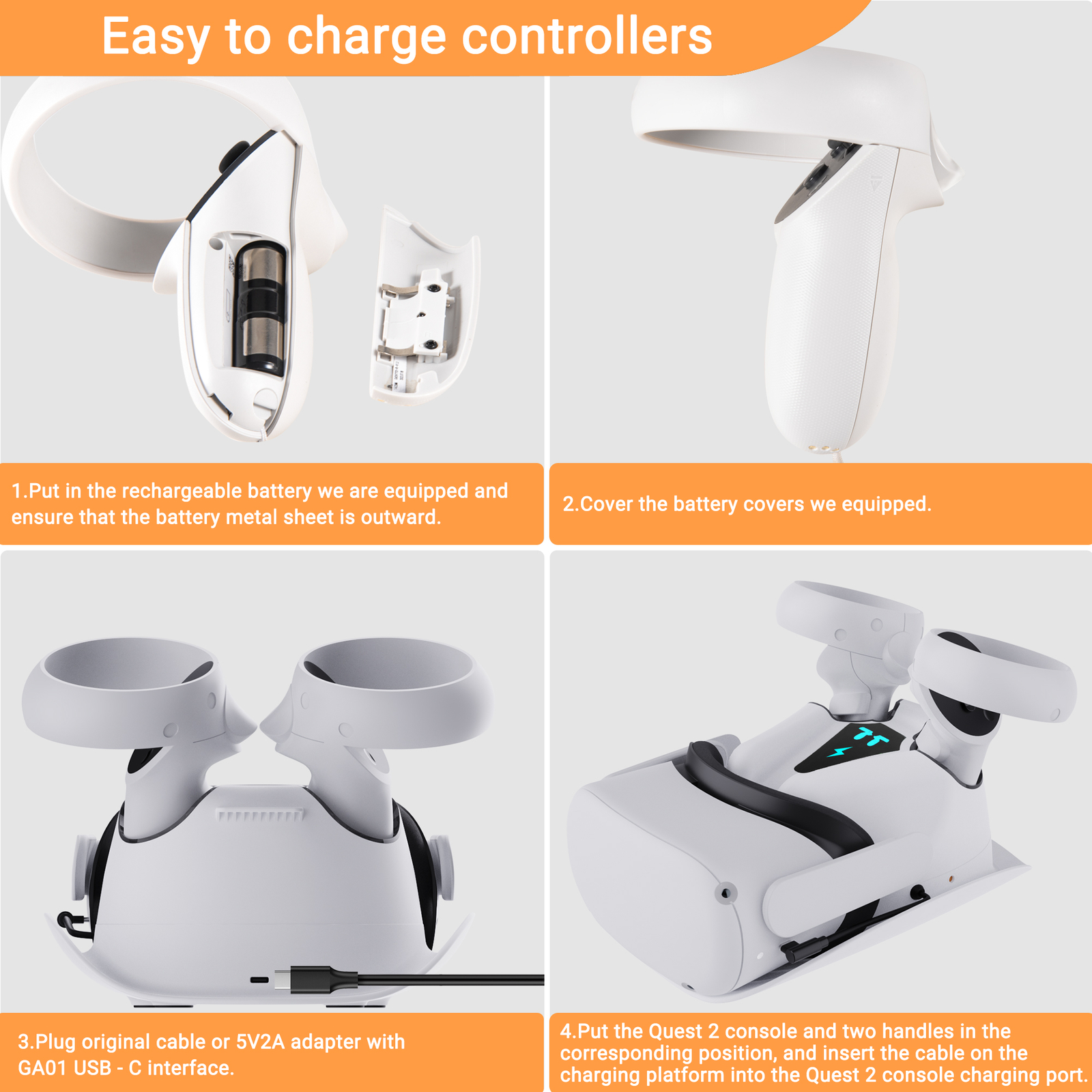 Charging Dock for Meta Quest 2, w/Magnetic Charging and 2 Rechargeable Batteries