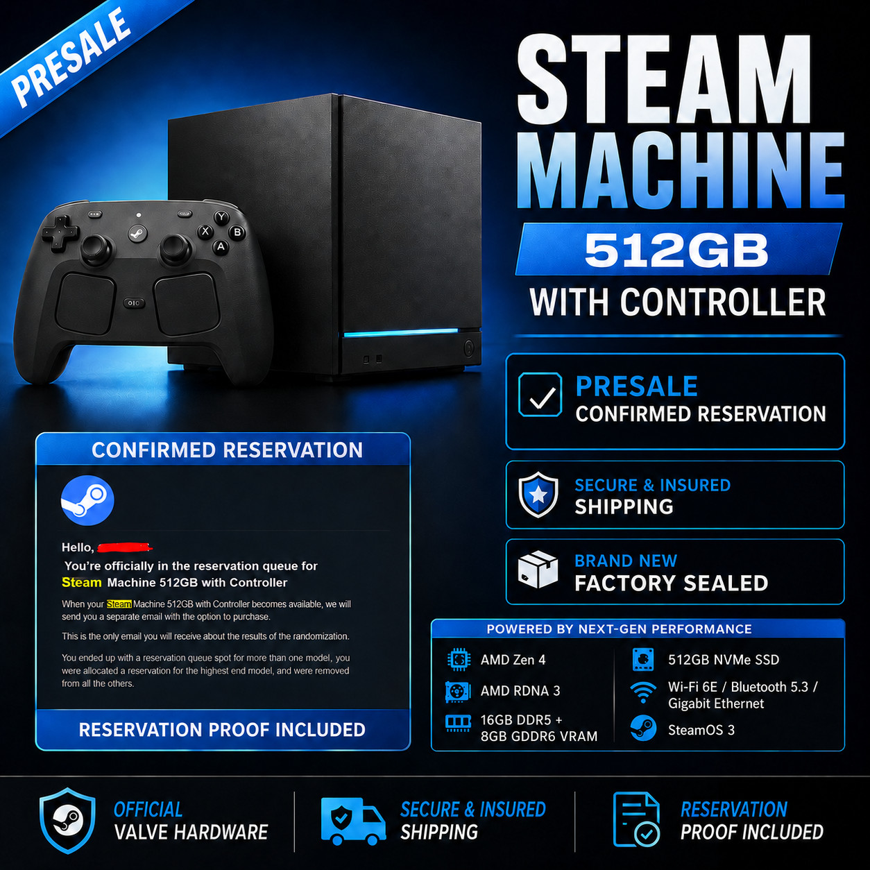 Valve Steam Machine 512GB with Steam Controller PRESALE Gaming Mini PC Console