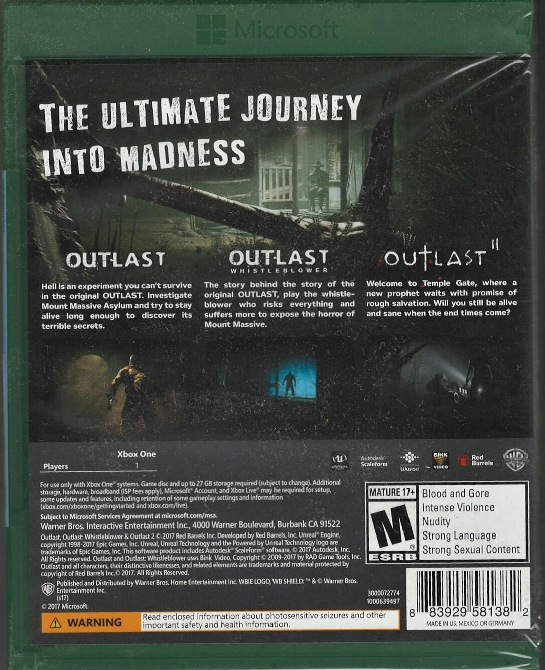 Outlast Trinity Xbox One (Brand New Factory Sealed US Version) Xbox One, Xbox On