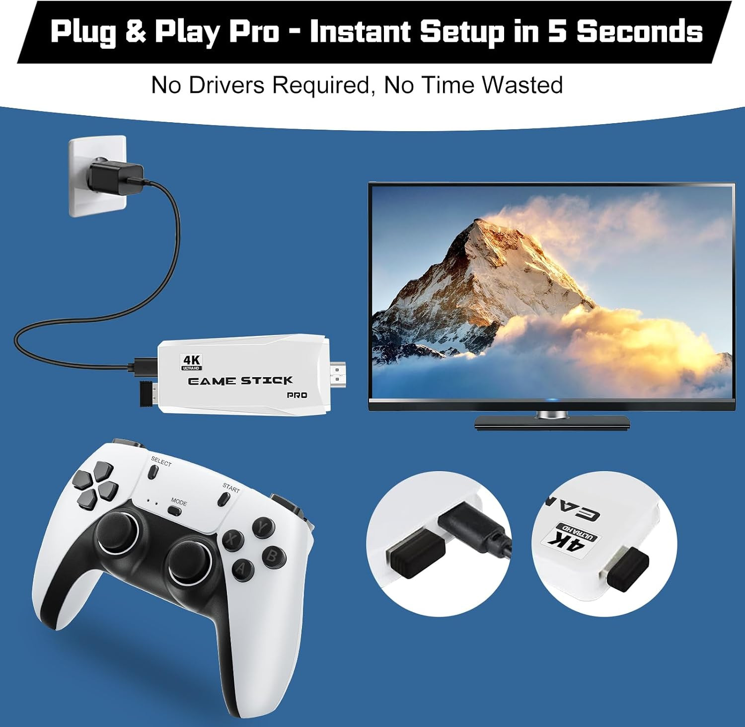 Retro Game Console with 20,000+ Games, 4K HDMI, and Wireless Controllers