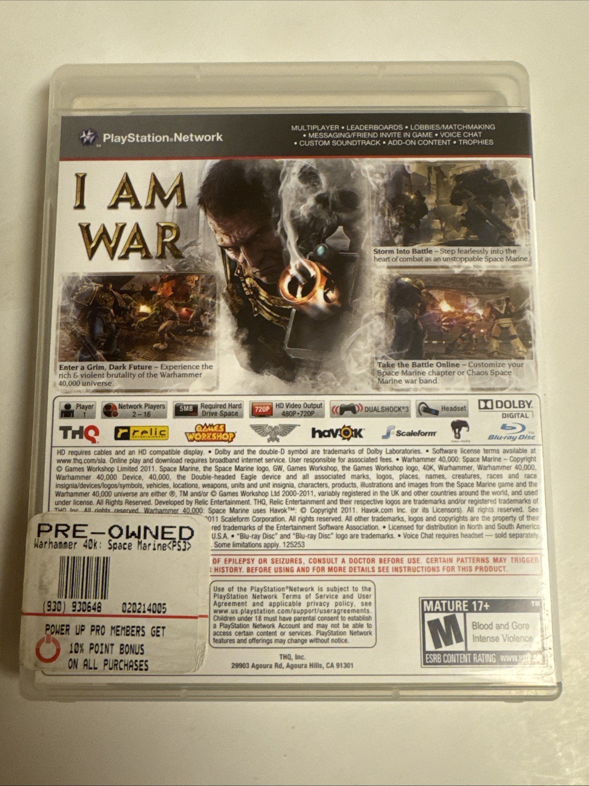 Warhammer 40,000 Space Marine PlayStation PS3 2011 CIB