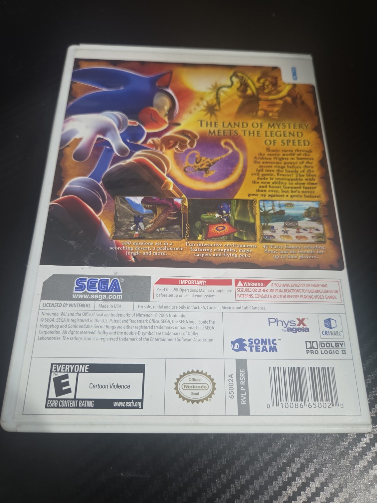 Sonic & The Secret Rings / Game – Nintendo Wii – Read Description