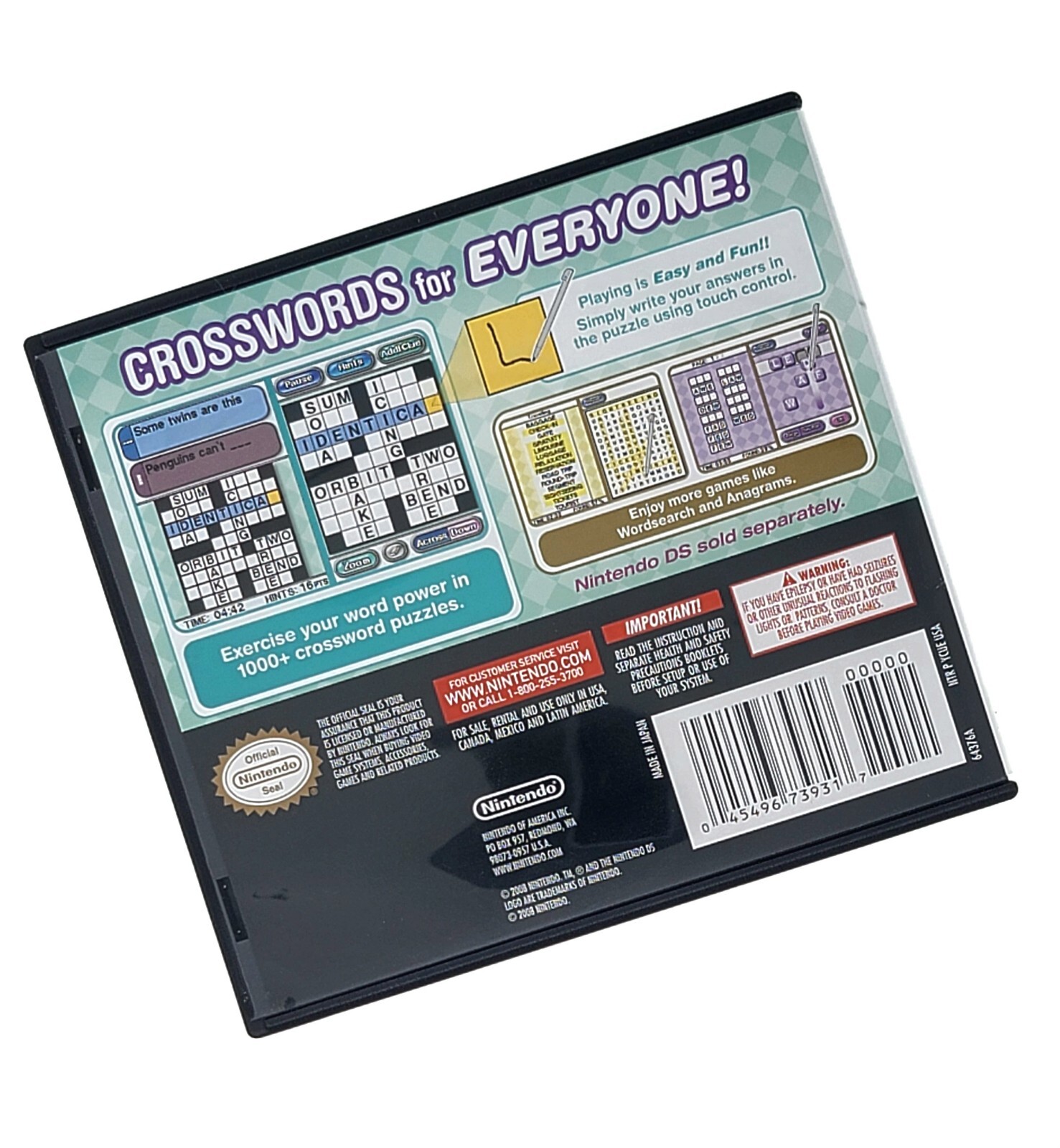 Crosswords DS (Nintendo DS, 2008) Complete With Manuals CIB -B