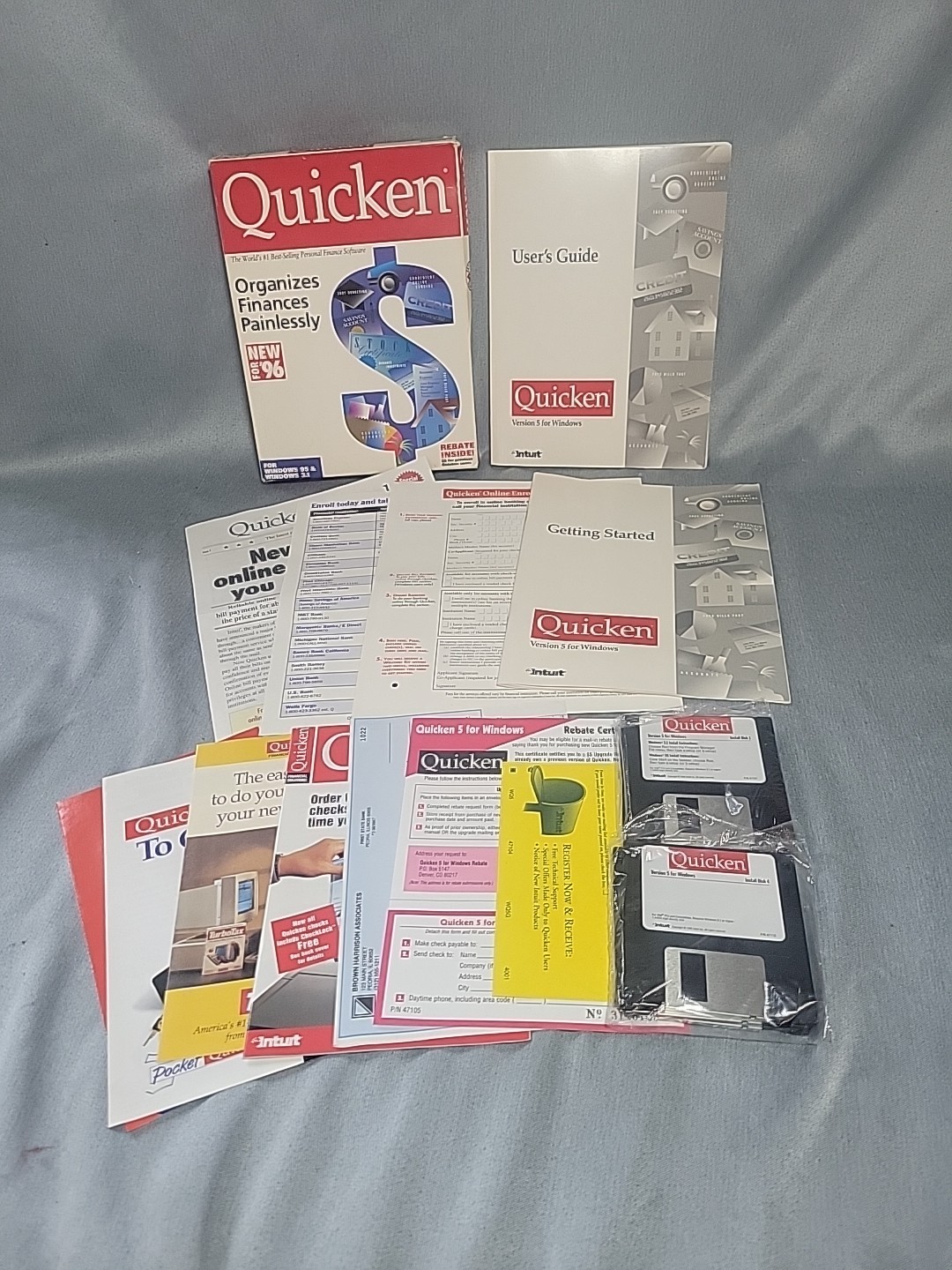 Quicken 96 (PC, 1995) 6 Floppy Disc Program For Windowa 96