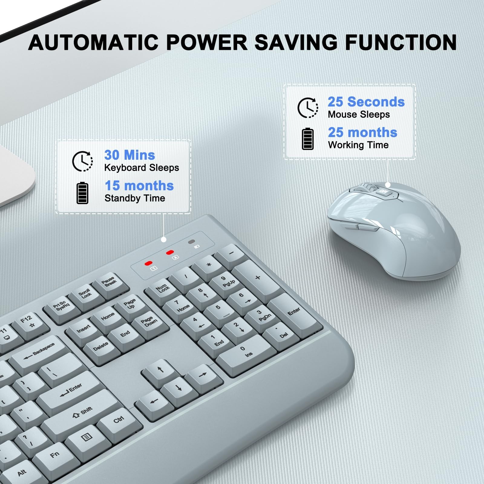 Wireless Keyboard and Mouse Combo, ULSOU 2.4G Full-Sized Ergonomic Computer K…