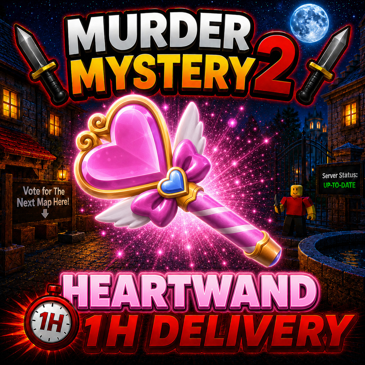 🔪Murder Mystery 2 MM2🔪HEART WAND | Godly Knifes and Guns |🔴1 HOUR DELIVERY🔴