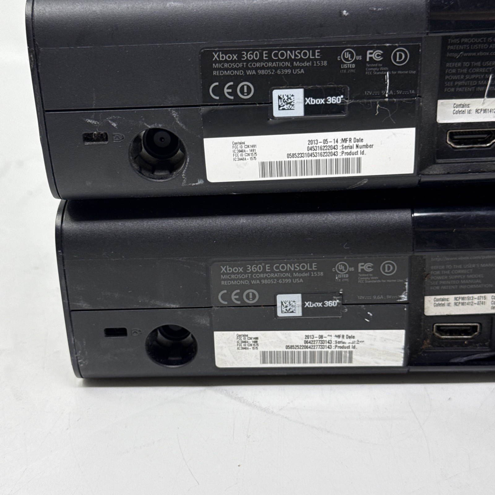 Lot Of 2 Broken Microsoft XBox 360 E Console 1538 Parts Only/Repair No HDD