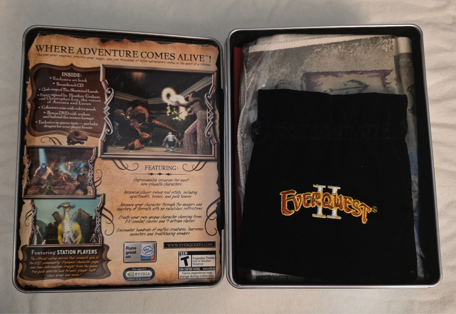 EverQuest II 2 Collectors Edition PC Game Complete Tin w Cloth Map Books READ!