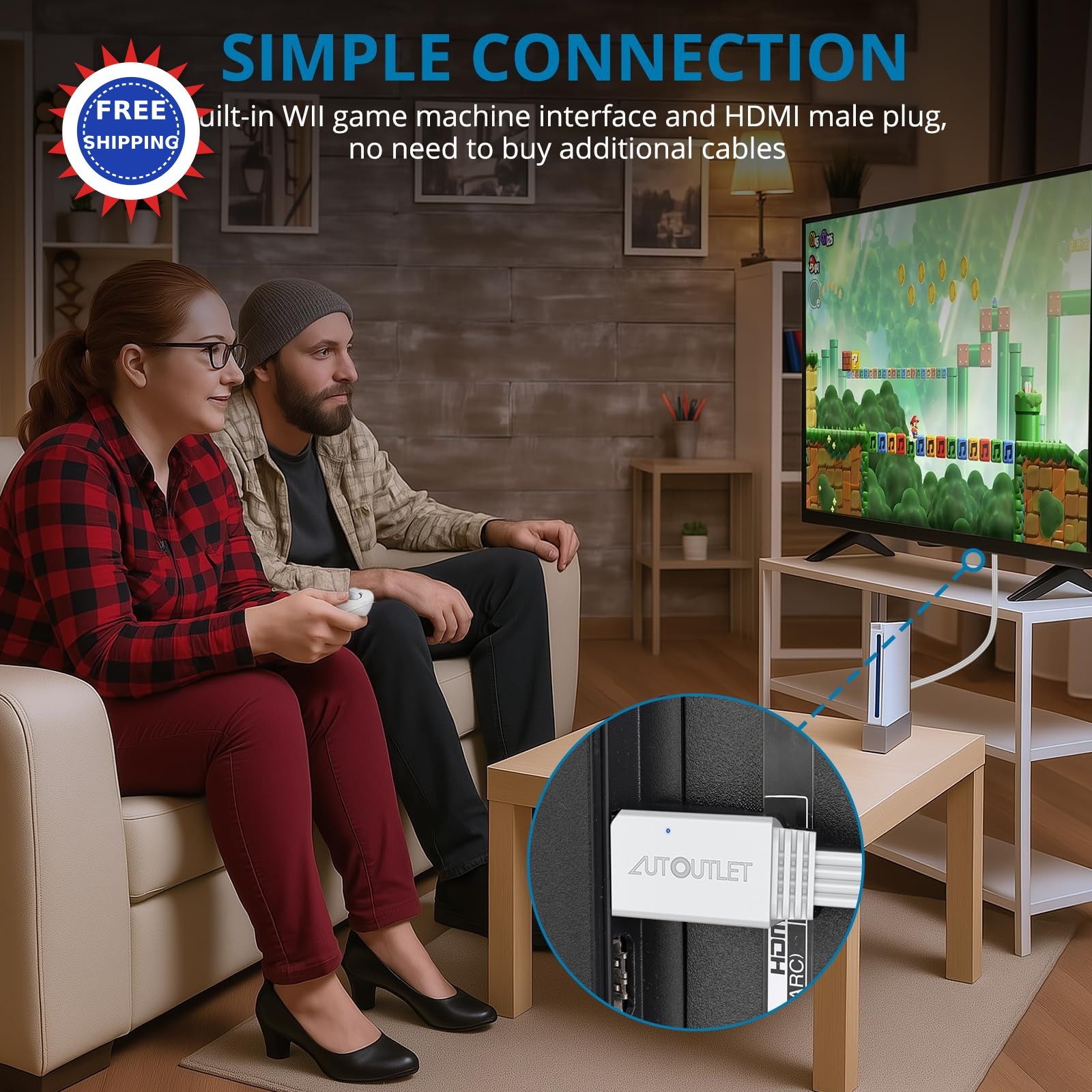 AUTOUTLET Wii to HDMI Converter 1080P 5ft 150cm Adapter HDMI Cable Output